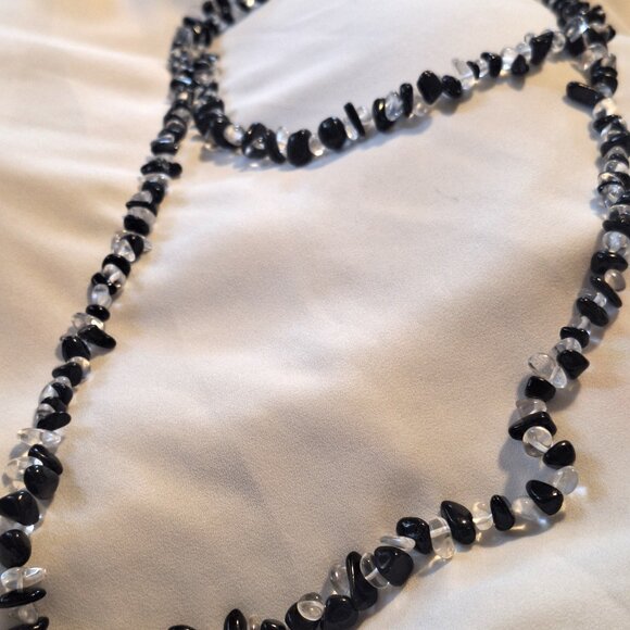 Artisan Handmade Quartz Black Tourmaline Stone Chip Double Stand Necklace - Picture 3 of 8